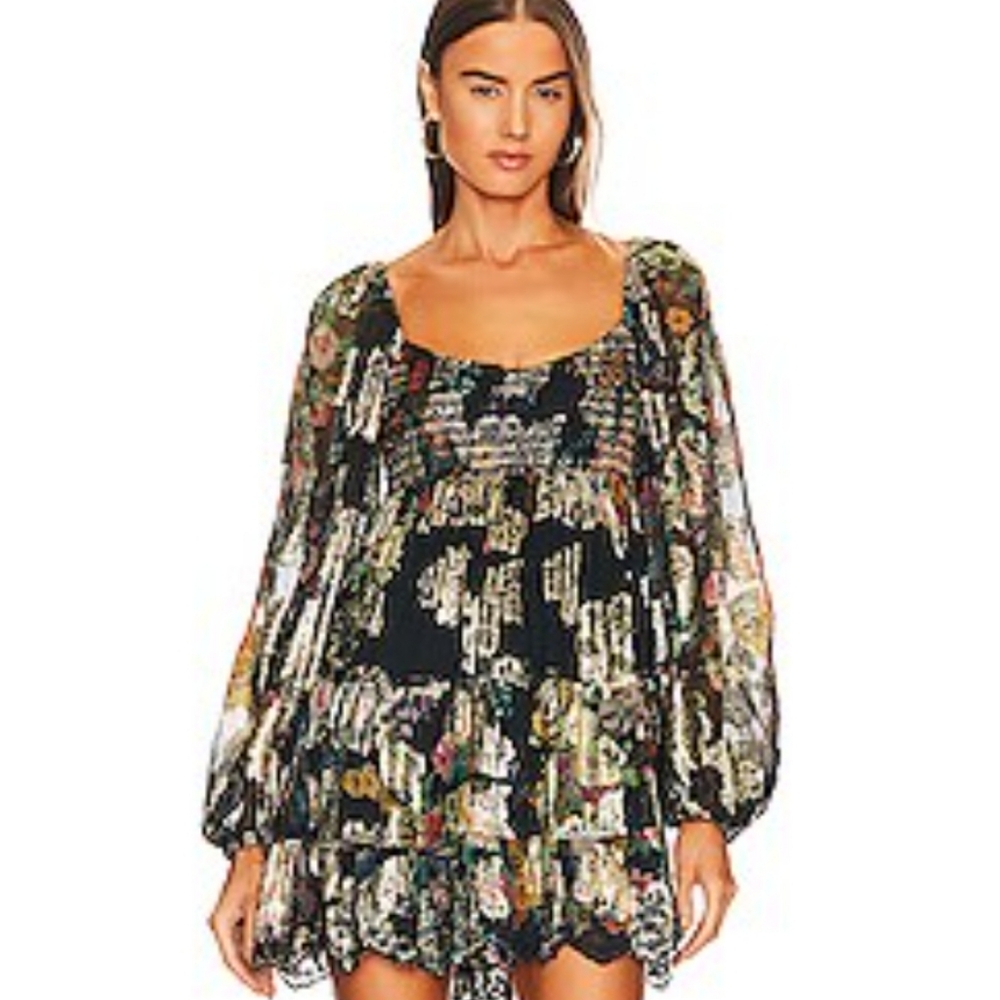 Hemant & Nandita's Rafa Chiffon Mini Long Sleeve Dress